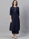 Indo Era Women Navy Blue Solid Kurta with Palazzos