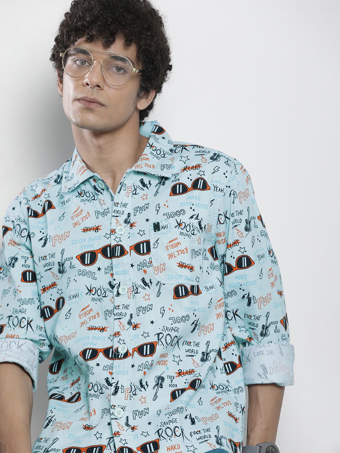 The Indian Garage Co Men Blue & Black Printed Casual Shirt