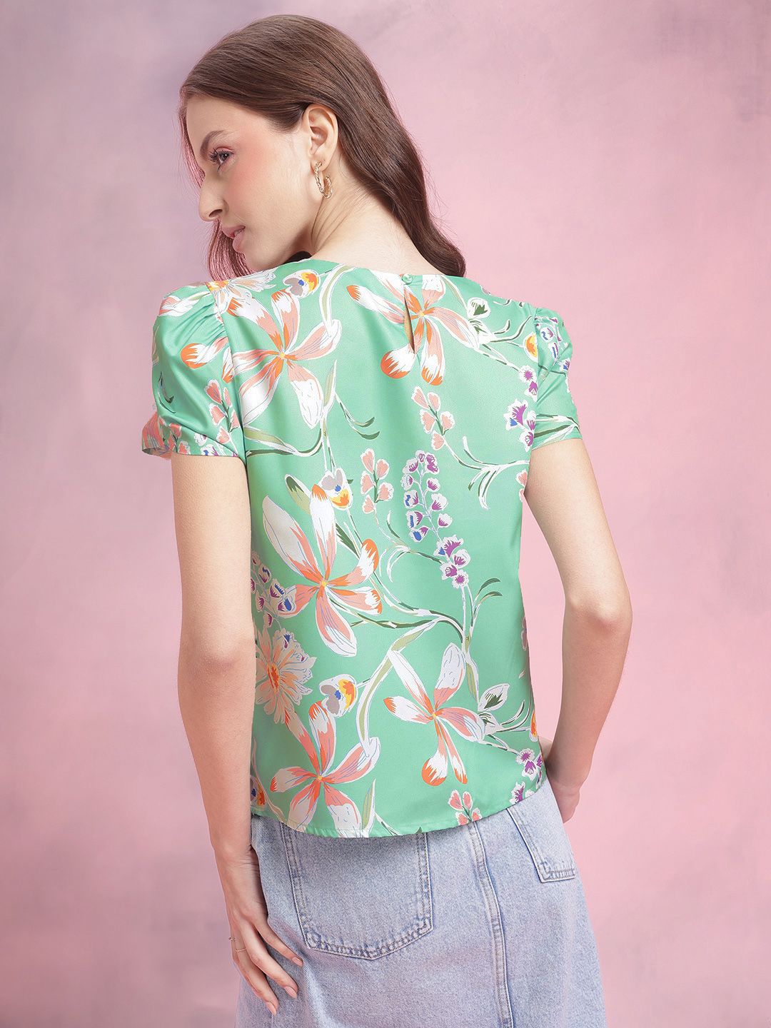 DressBerry Floral Print Puff Sleeves Top