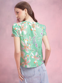 DressBerry Floral Print Puff Sleeves Top