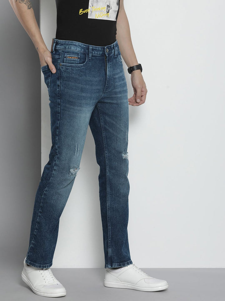 The Indian Garage Co Men Bootcut Mildly Distressed Light Fade Stretchable Jeans