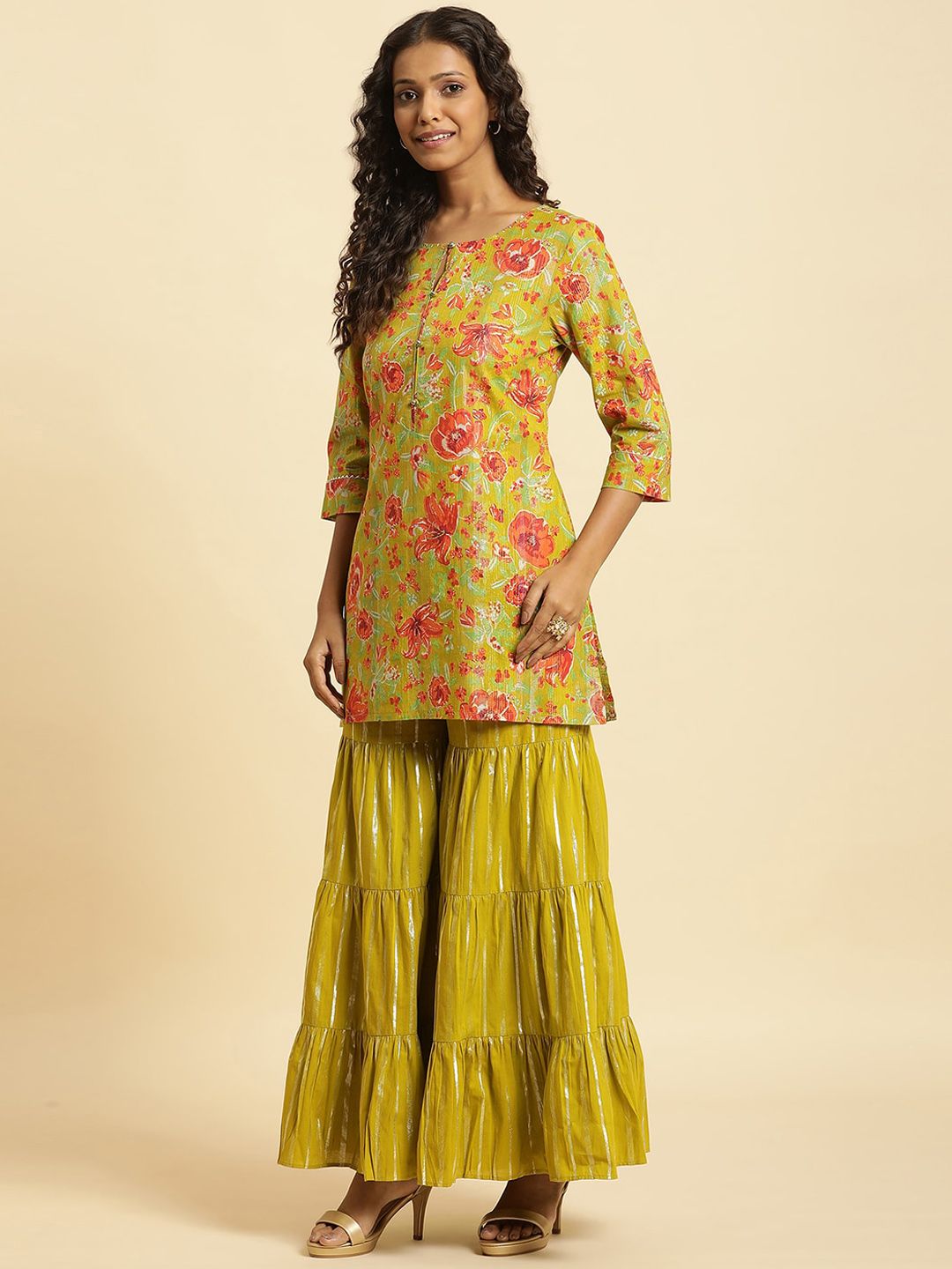 W Cotton Kurti with Sharara & Dupatta