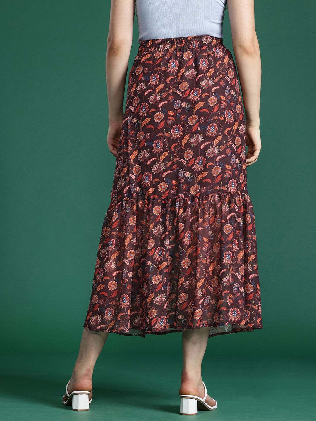 DressBerry Floral Print Slit Midi Skirt