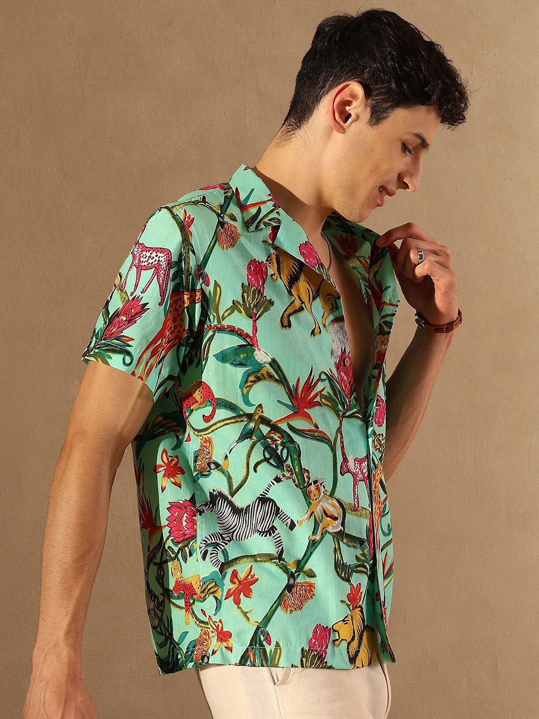 DENNISON Tropical Printed Cuban Collar Oversized Shirt