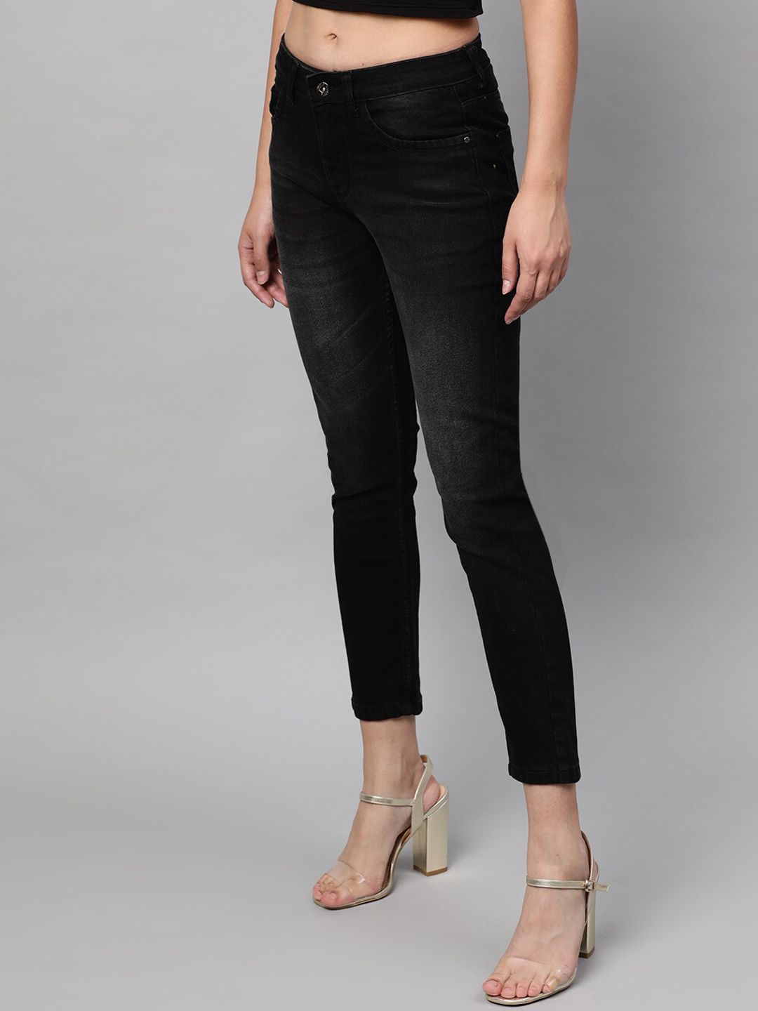 STREET 9 Women Black Skinny Fit Mid-Rise Clean Look Stretchable Jeans