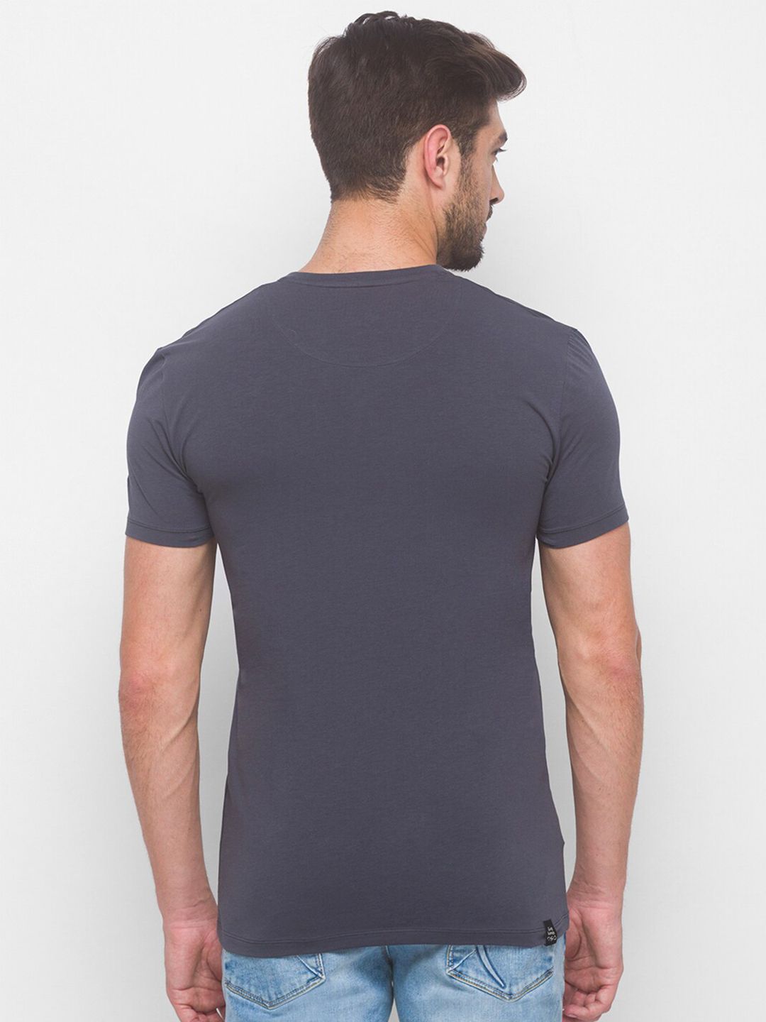 Being Human Men Grey & White Being Human Printed V-Neck T-shirt