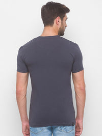 Being Human Men Grey & White Being Human Printed V-Neck T-shirt