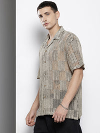 The Indian Garage Co Men Textured Open Weave Knitted Relaxed Fit Shirt