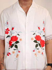 Eszett Men Floral Printed Cuban Collar Casual Shirt
