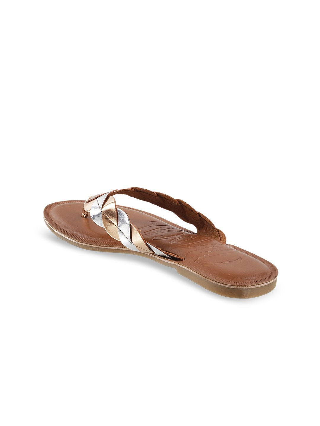 Mochi Women Gold-Toned & Silver-Toned Colourblocked T-Strap Flats