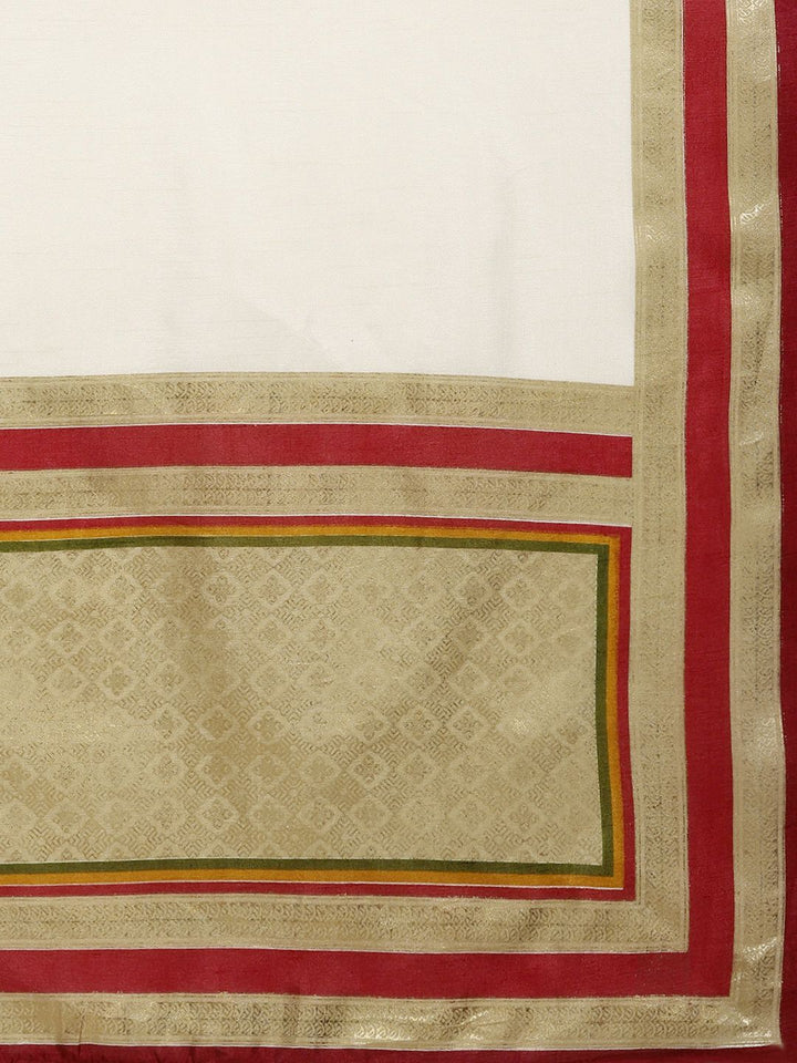 Saree mall Off-White & Maroon Solid Kasavu Saree