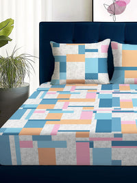 Story@home Arena Grey & White Printed 180 TC Queen Bedsheet & 2 Pillow Covers