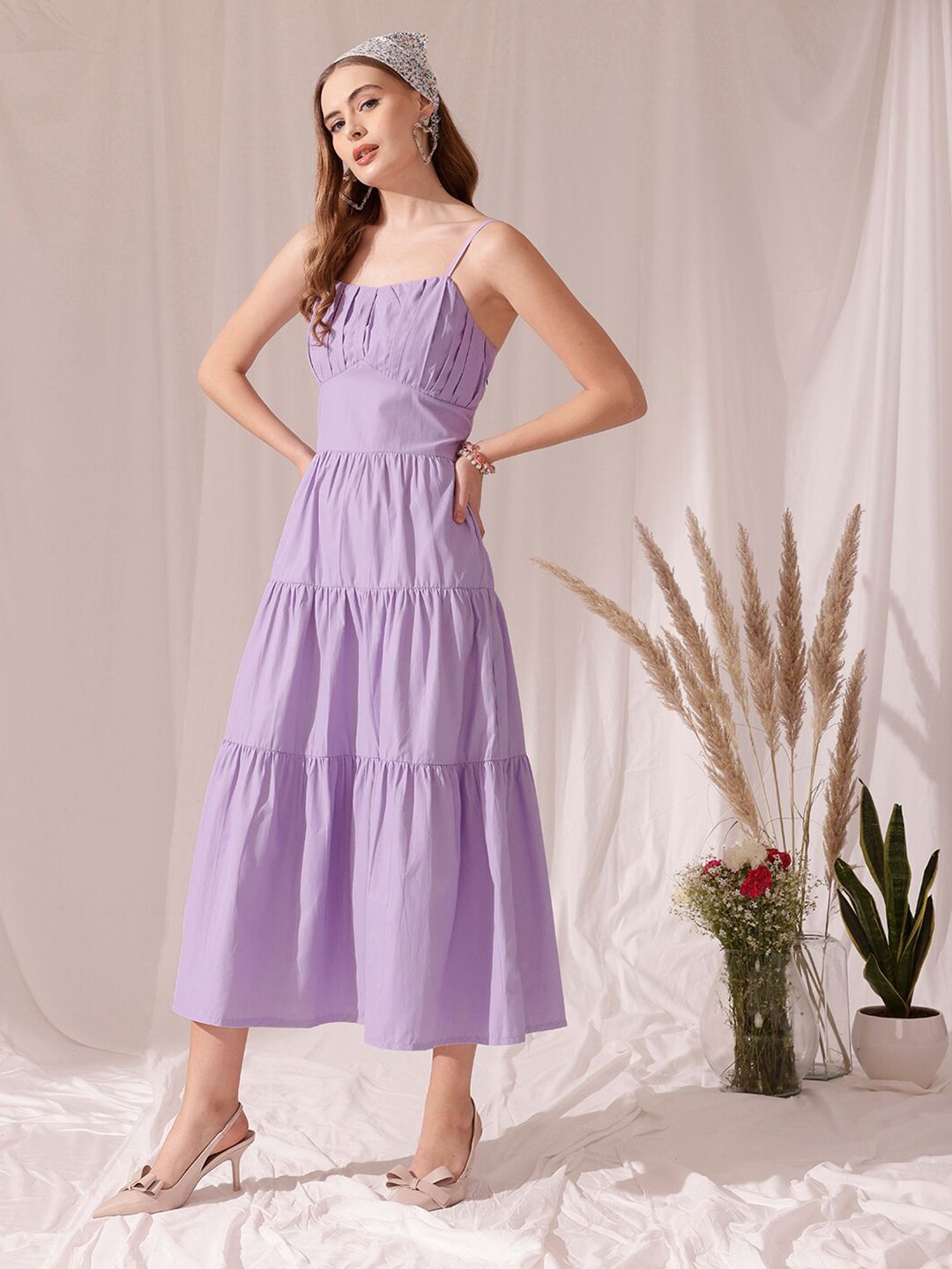 STREET 9 Shoulder Straps Sleeveless Fit & Flare Cotton Layered Dress