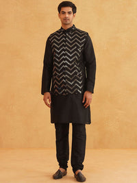 SOJANYA Band Collar Long Sleeves Regular Kurta With Churidar With Nehru Jacket
