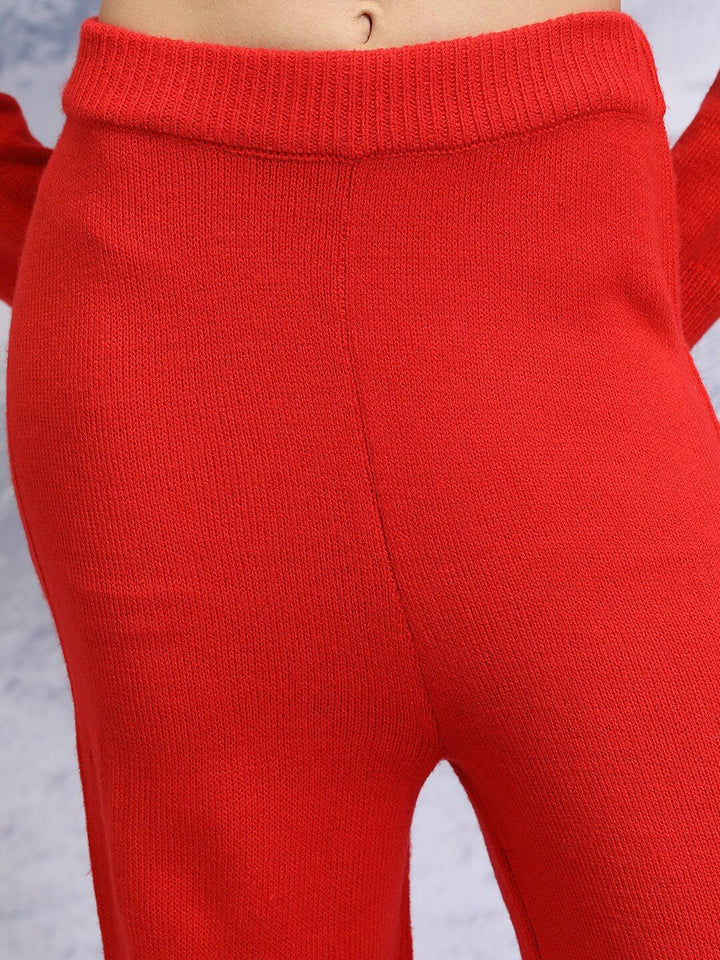Tokyo Talkies Red Relaxed Fit Acrylic Sweater & Wide Leg Trousers
