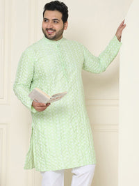 SOJANYA PLUS Men Sea Green & White Chikankari Embroidered Kurta