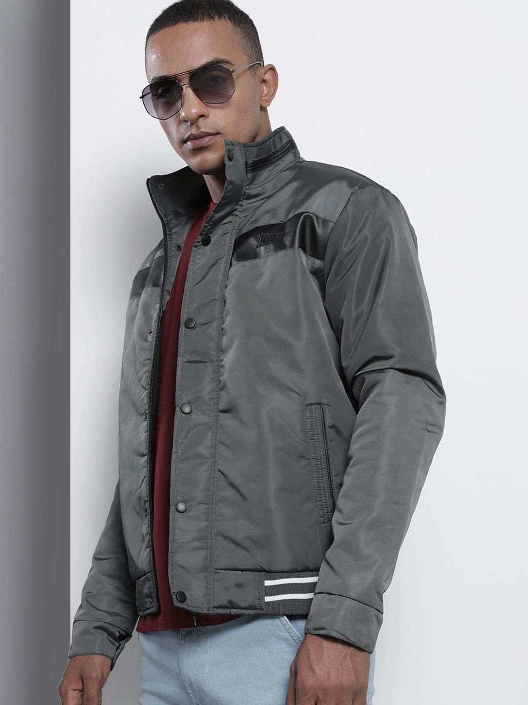 The Indian Garage Co Men Slim Fit Bomber Jacket with Insert Pockets
