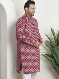 SOJANYA PLUS PLus Size Ethnic Motifs Printed Band Collar Long Sleeves Straight Kurta