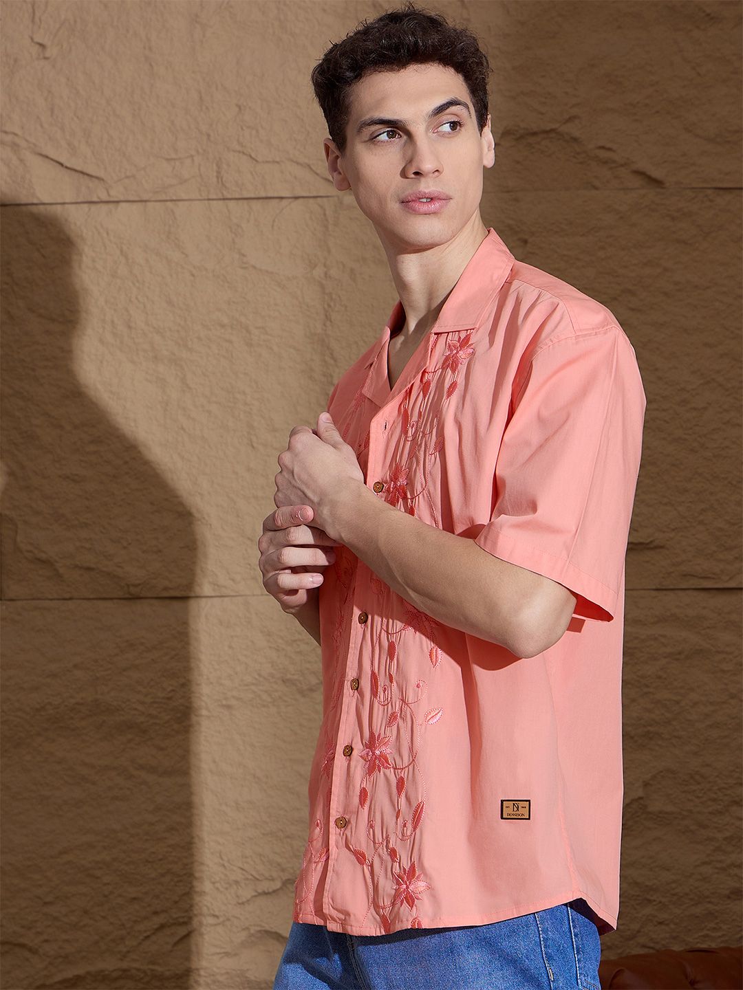 DENNISON Men Embroidery Oversized Cotton Casual Shirt
