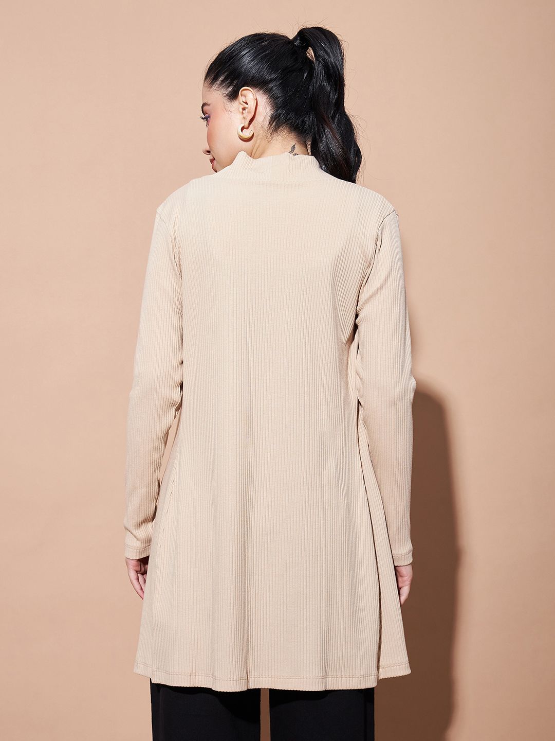 SASSAFRAS BASICS Women Ribbed Open Front Longline Shrug