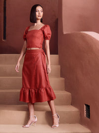 all about you Smocked Top with Flounce Midi Skirt Co-Ord Set