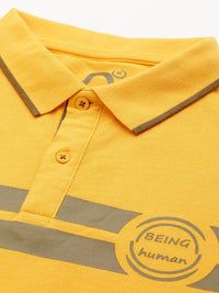 Being Human Striped Polo Collar Pure Cotton T-shirt