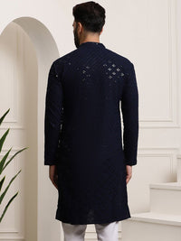 SOJANYA Kolar Mandarin Sulam Bunga Labuci Kapas Tulen Kurta Lurus