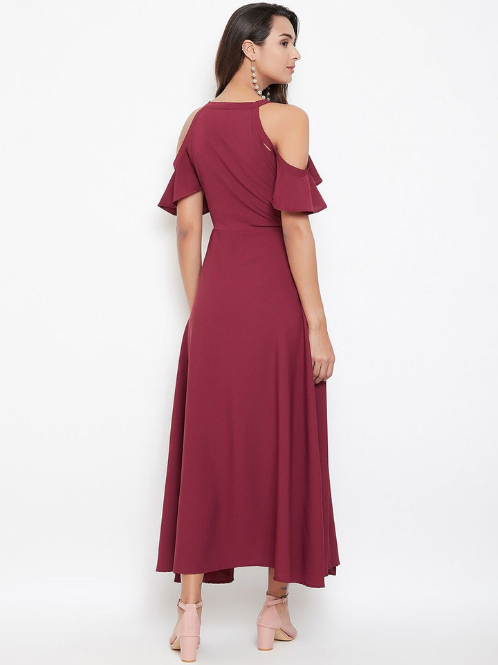 Berrylush Women Maroon Solid Maxi Dress
