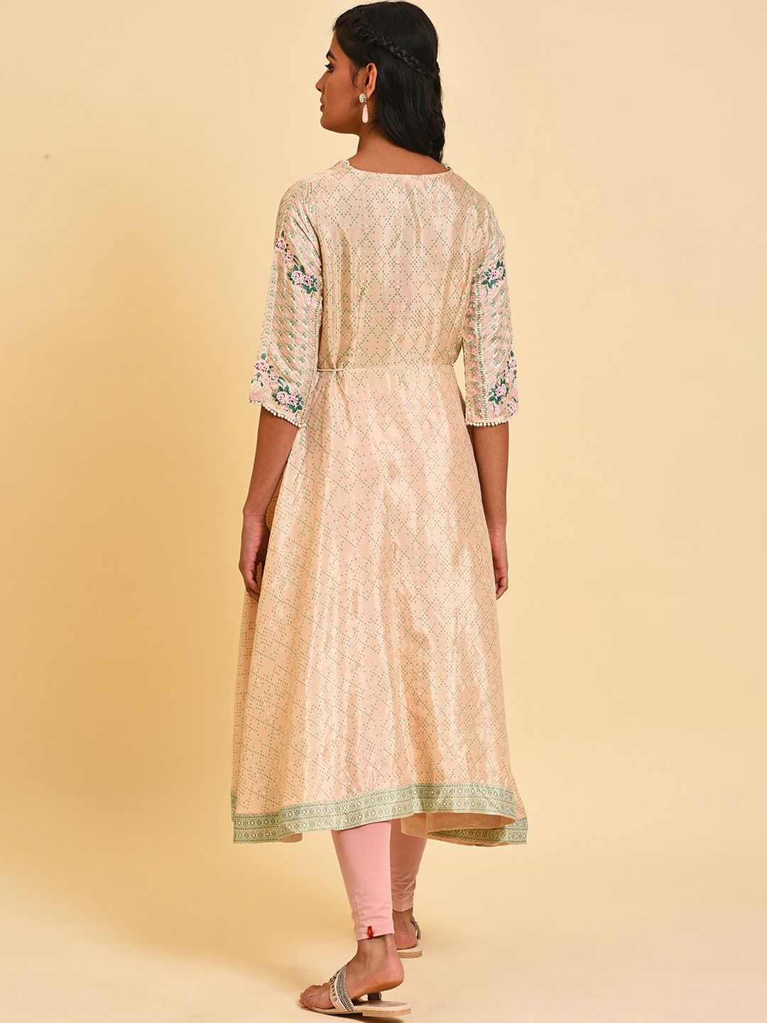 W Floral Printed Boat Neck Asymmetric A-Line Kurta