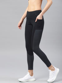 HRX by Hrithik Roshan Women Charcoal Grey & Black Colourblocked Rapid Dry Training Tights
