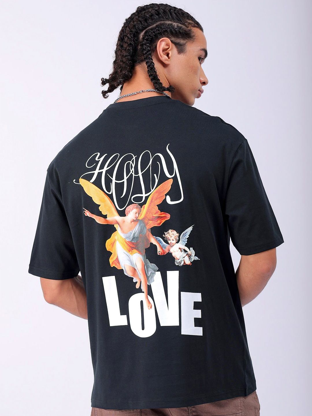 The Indian Garage Co Men Back Printed Boxy Oversized Round Neck Pure Cotton T-shirt