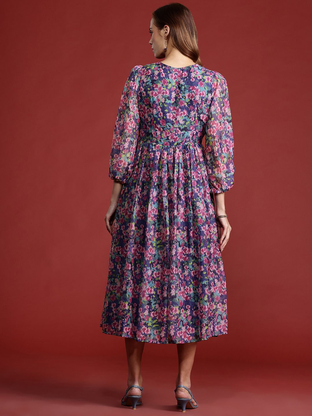 all about you Floral Print Puff Sleeve A-Line Midi Dress