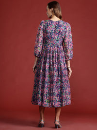 all about you Floral Print Puff Sleeve A-Line Midi Dress