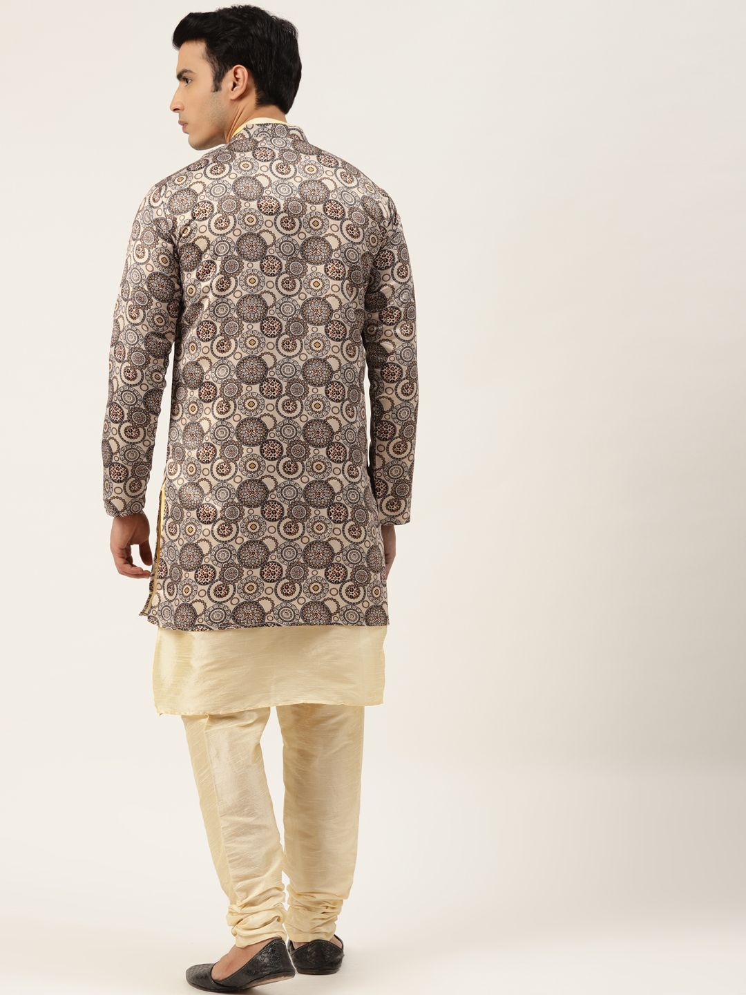 SOJANYA Set Kurta Solid Biru Lelaki Dengan Jaket Bercetak