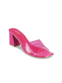 Metro Striped Open Toe Block Heels