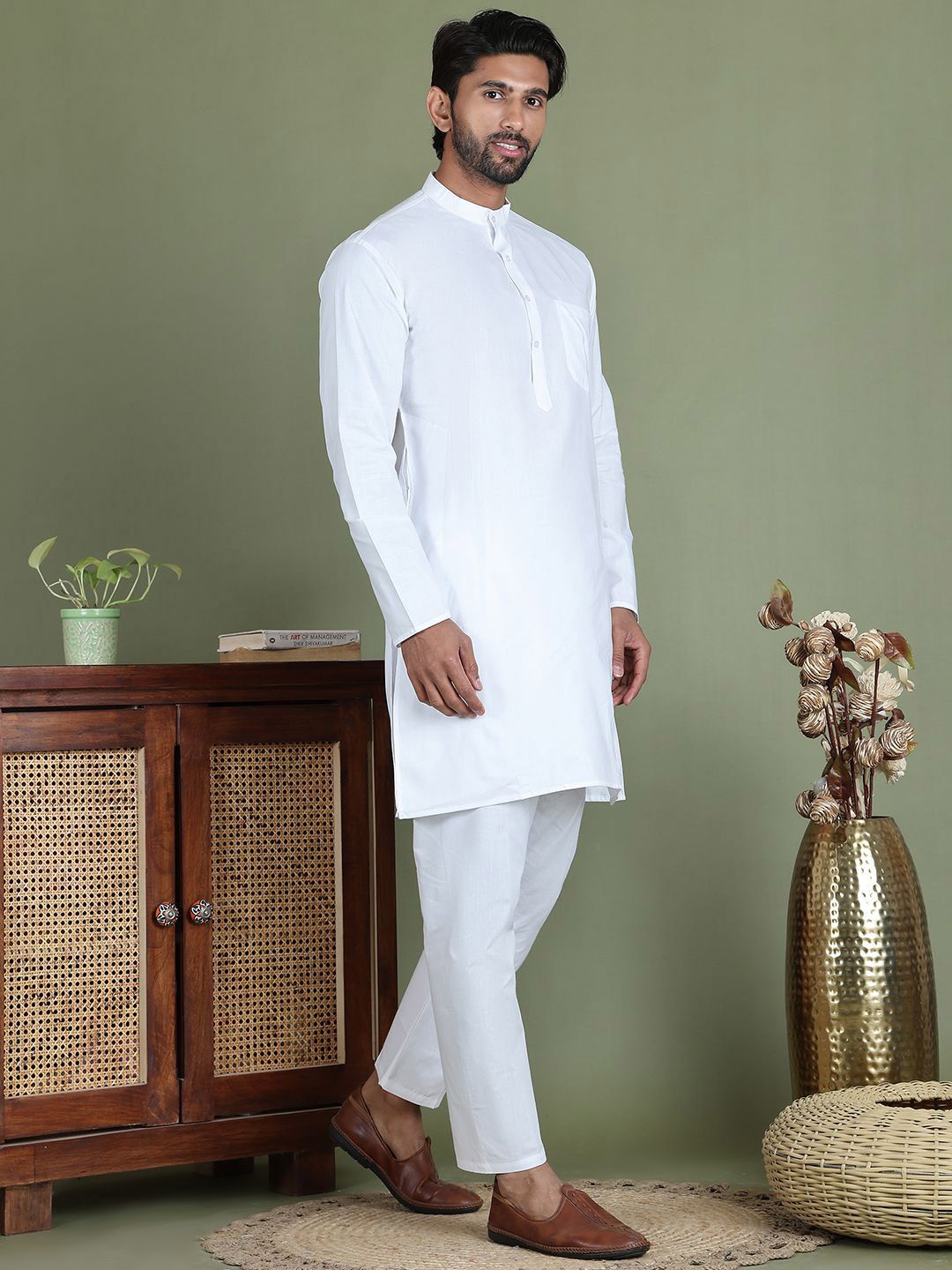 Jompers Band Collar Straight Kurta With Trouser