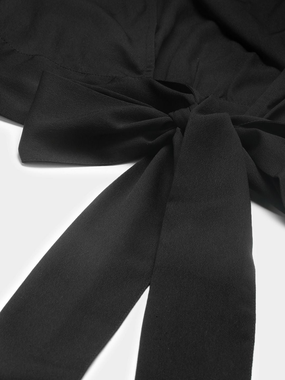 Berrylush Black Ruffles Crepe Styled Back Crop Top