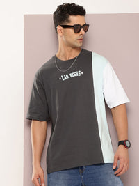 DILLINGER Men Colourblocked Drop-Shoulder Sleeves Oversized Embossed Pure Cotton T-shirt