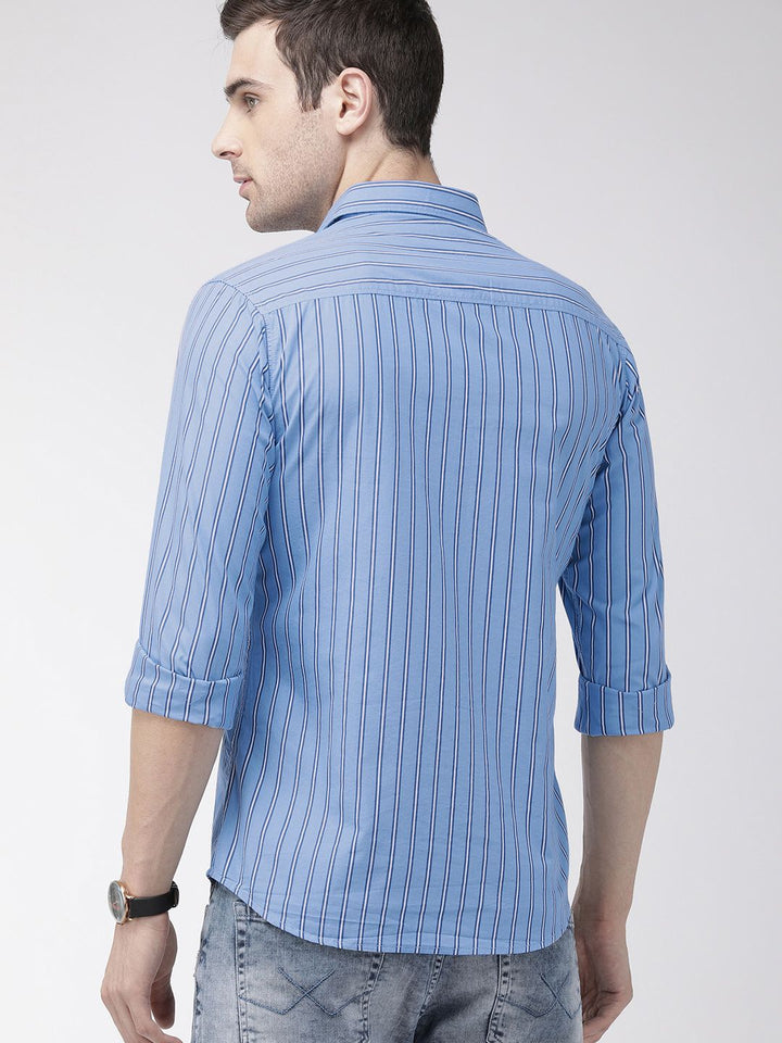 The Indian Garage Co Men Blue & White Slim Fit Striped Casual Shirt