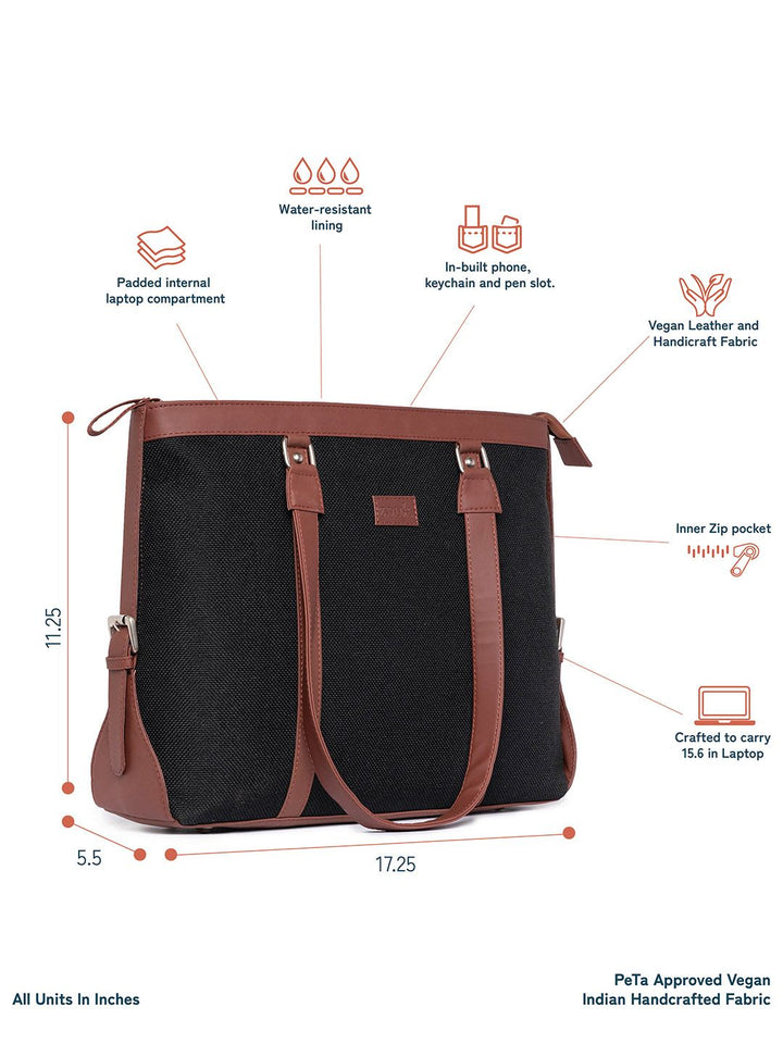 ZOUK Black Solid Vegan Leather Sustainable Laptop Bag