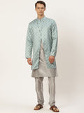 SOJANYA Kurta Lelaki Kelabu & Hijau dengan Churidar