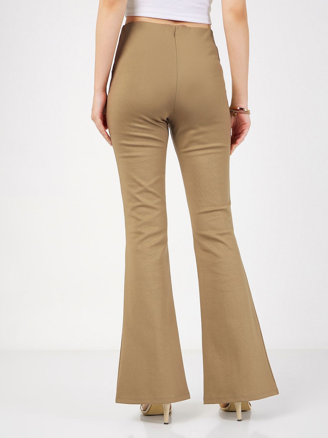 SASSAFRAS Women Beige Slim Fit Bootcut Trousers