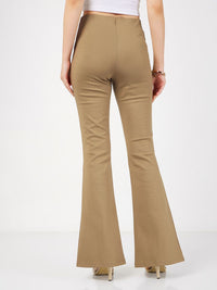 SASSAFRAS Women Beige Slim Fit Bootcut Trousers