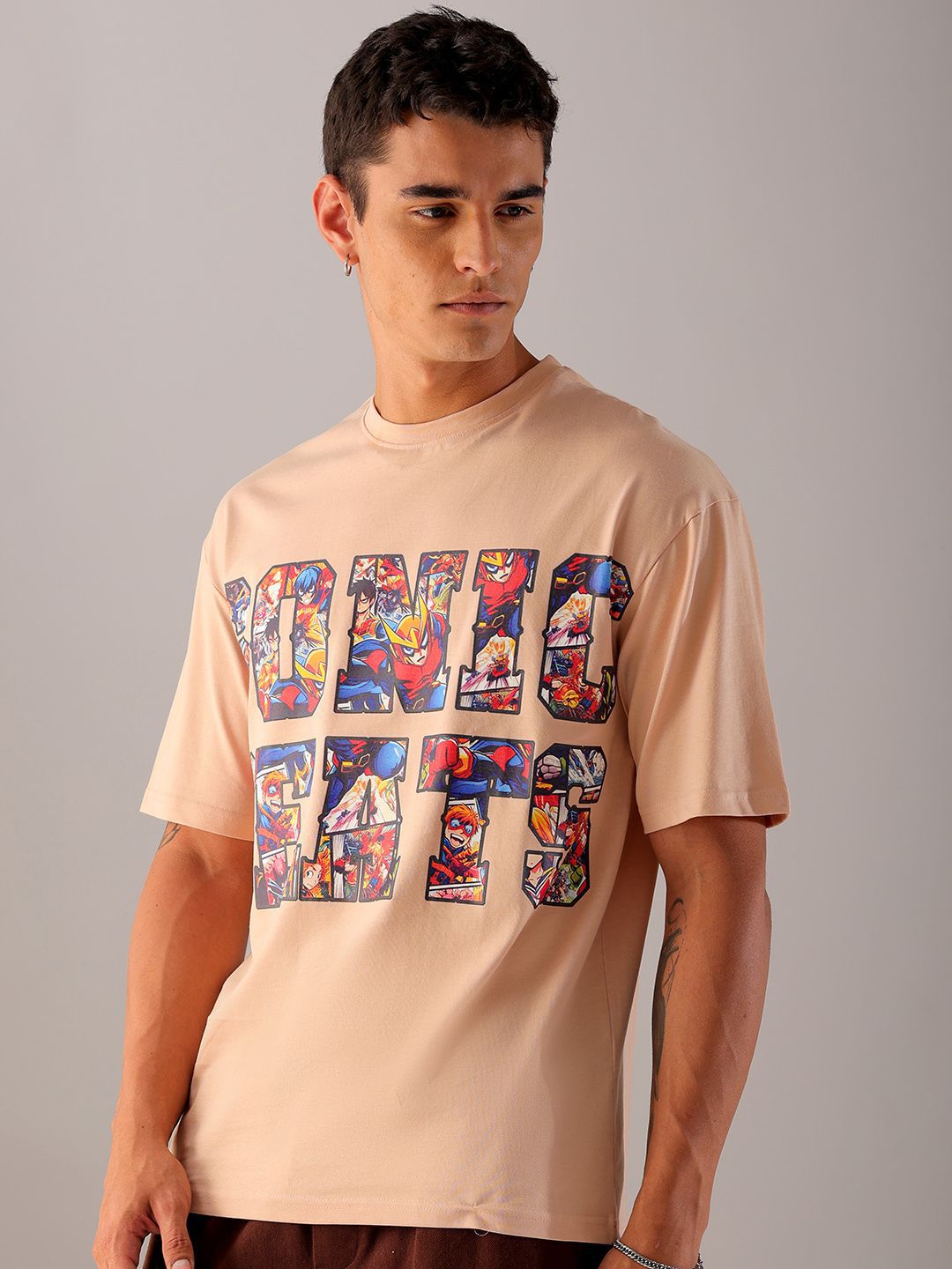 The Indian Garage Co Men Graphic Printed Boxy Oversized Pure Cotton T-shirt