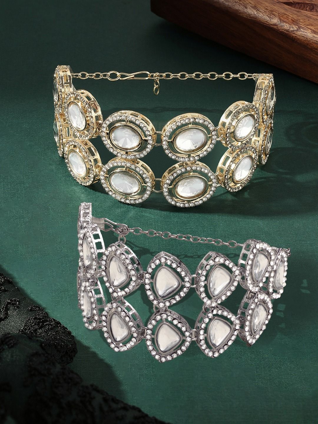 Set Mutiara Zaveri 2 Gelang Lilit Berlian Austria Bersalut Emas