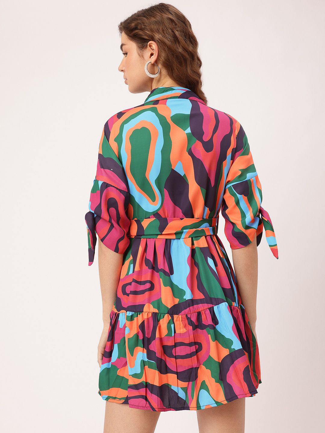 DressBerry Knotty & Nice Color Splashed Tie-Up Tiered Mini Dress