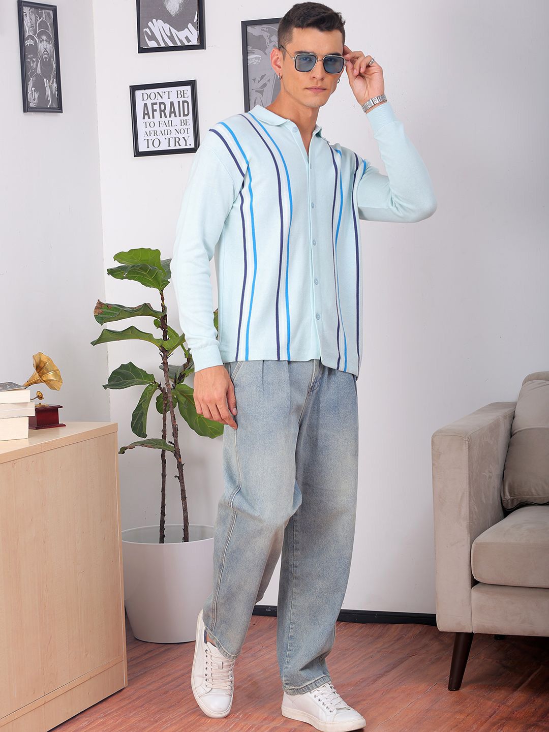 The Indian Garage Co Men Relaxed Fit Striped Flat Knit Polo Resortwear Shirt
