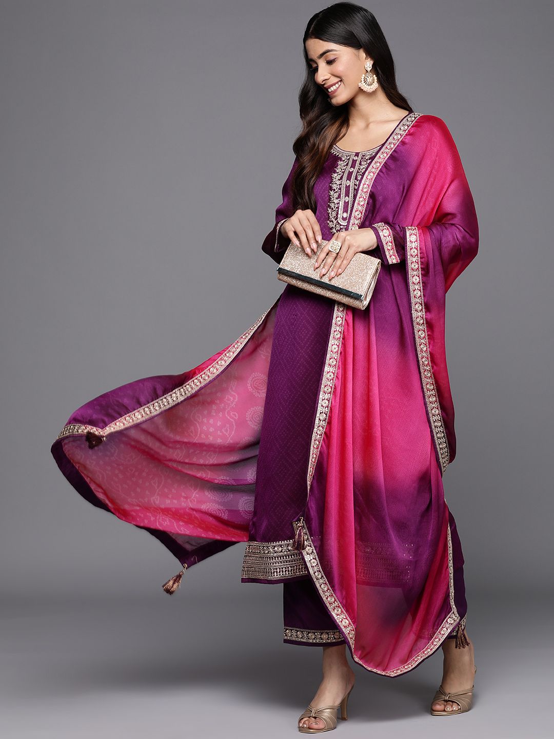 Libas Floral Printed Kurta with Trousers & With Dupatta