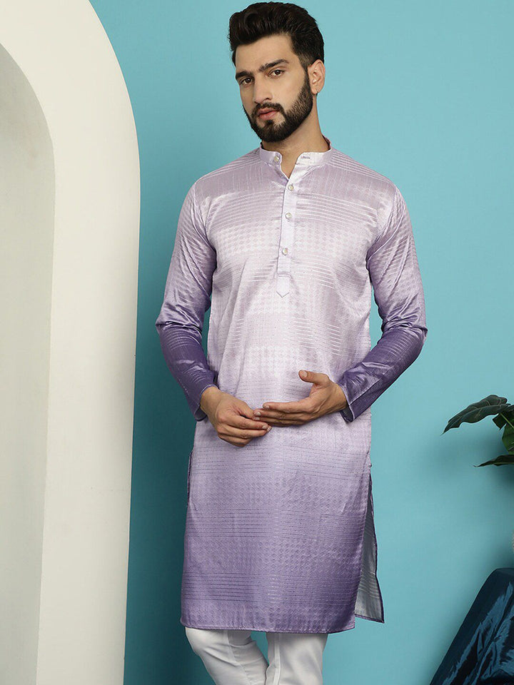 SOJANYA Mandarin Collar Jacquard Silk Straight Kurta