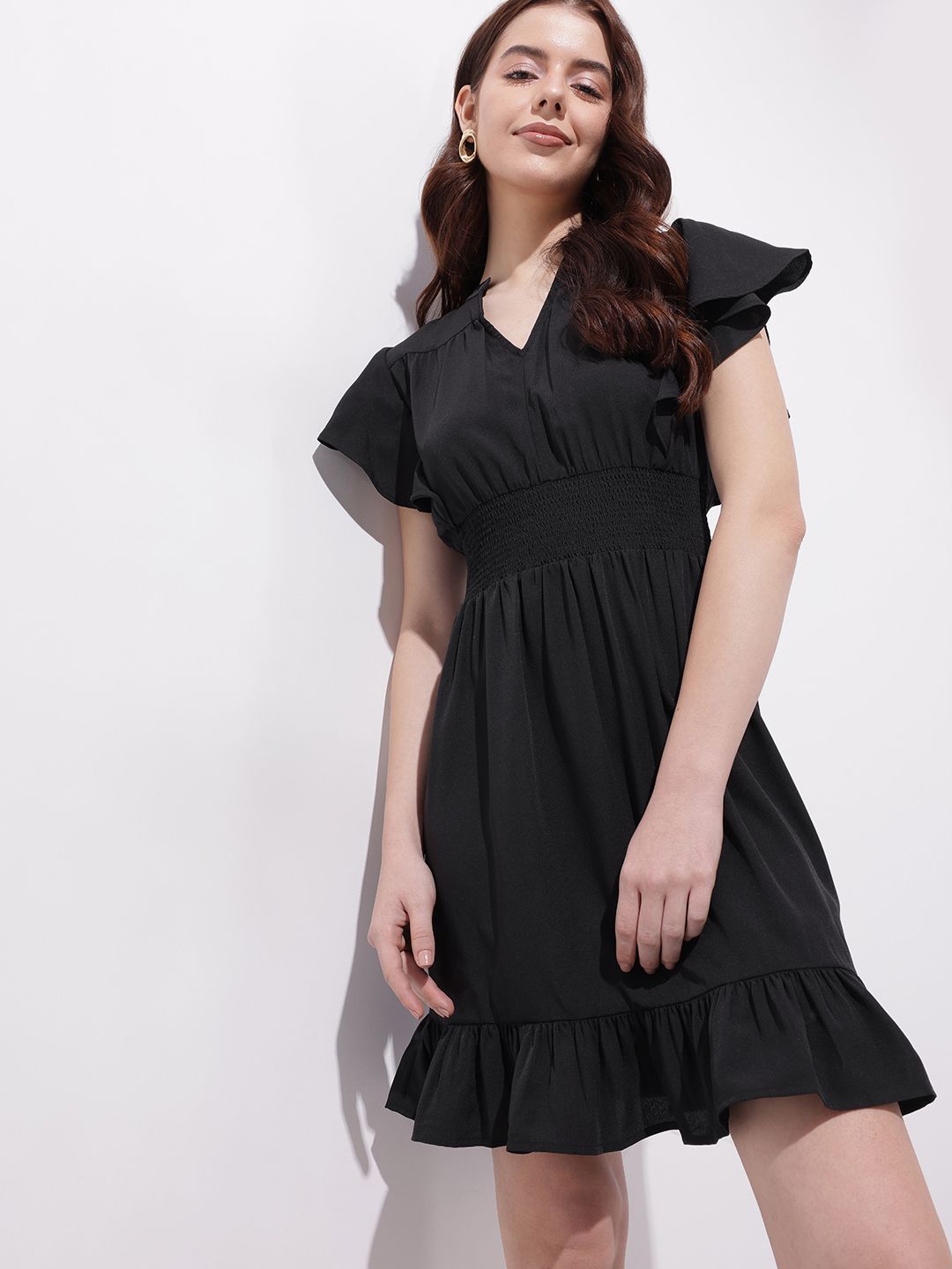 DressBerry Ruffle Sleeves Fit & Flare Dress